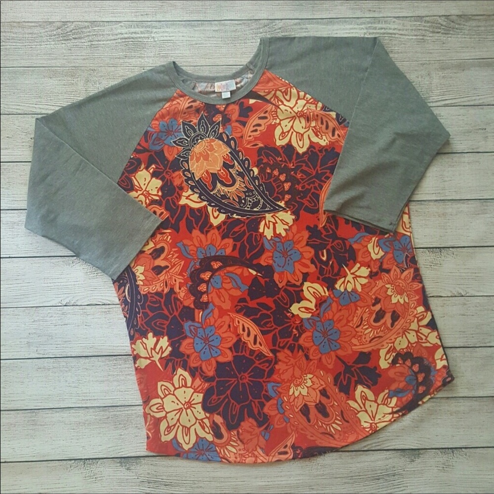 LuLaRoe Randy Floral Print Raglan Sleeve Top 2XL